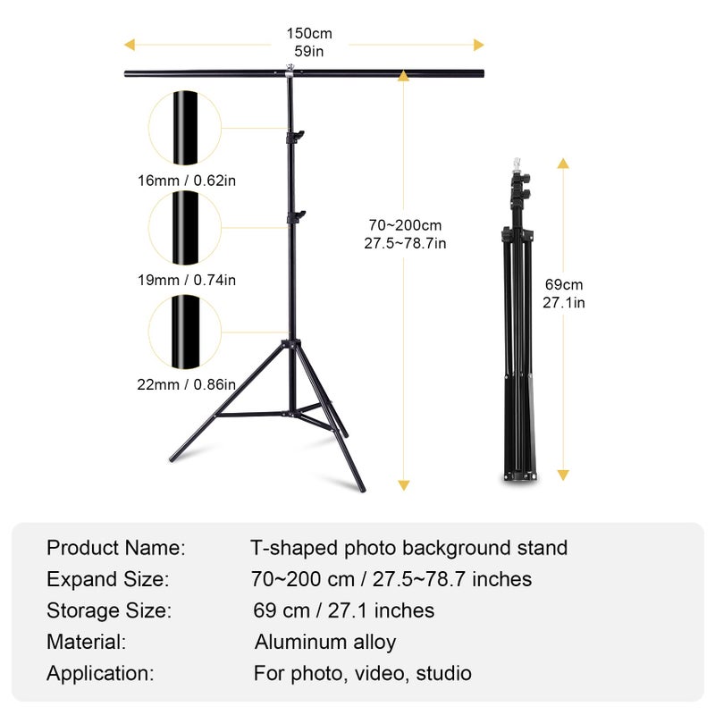 Meking 5x6.5ft Adjustable T-Shaped Backdrop Stand with Carry Bag and 4 Heavy Duty Clamps, Small Backdrop Holder Foldable T-Shape Background Support Stand - Image 5